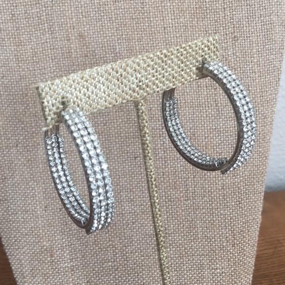 Jewelry - DONATED Silver tone Rhinestone hoops